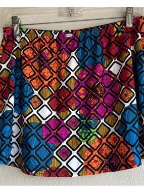 Sunsets skirt Summer soft vibrant geometric floral design women’s Sz L